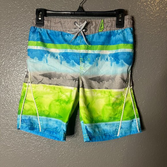 OP Boys' Shark Print Swim Trunks - Size Medium - Picture 1 of 3